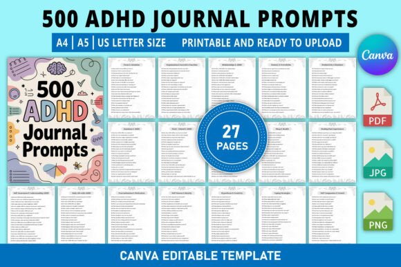 Editable 500 ADHD Journal Prompts