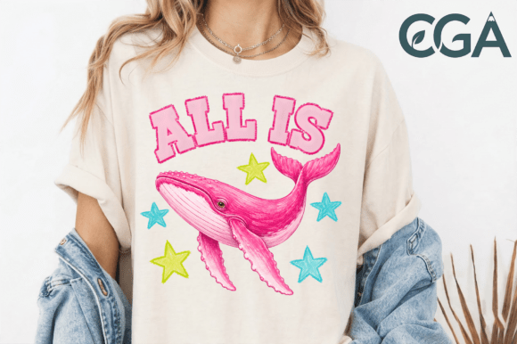 Explore All is Well Pink Whale Retro Png