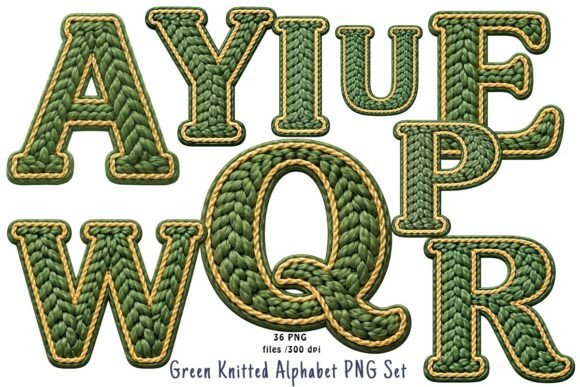 Explore the Versatility of the Green Knitted Alphabet PNG Set for Crochet Projects