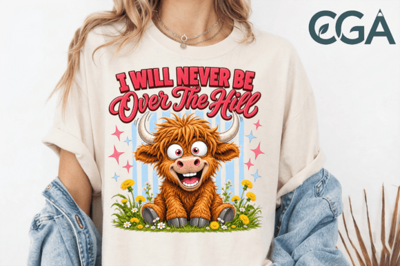 Never Over the Hill Highland Cow Png