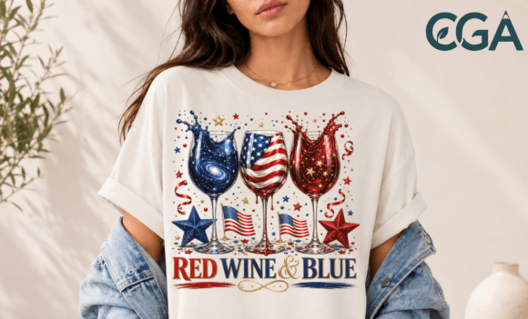 Red Wine and Blue 4th July Patriotic PNG